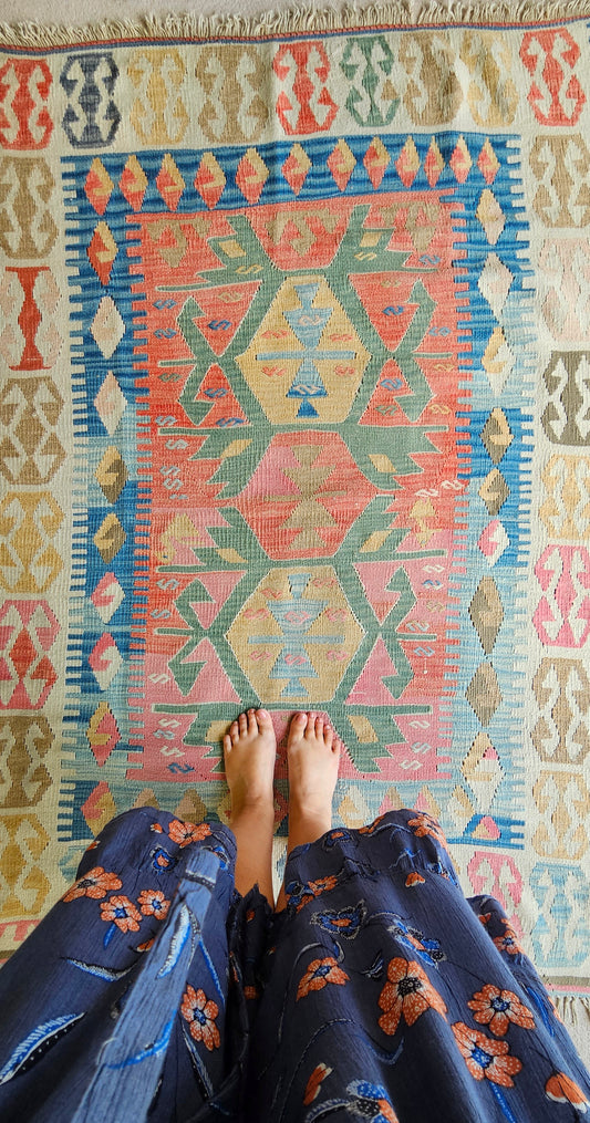 Vintage Coral tribal kilim