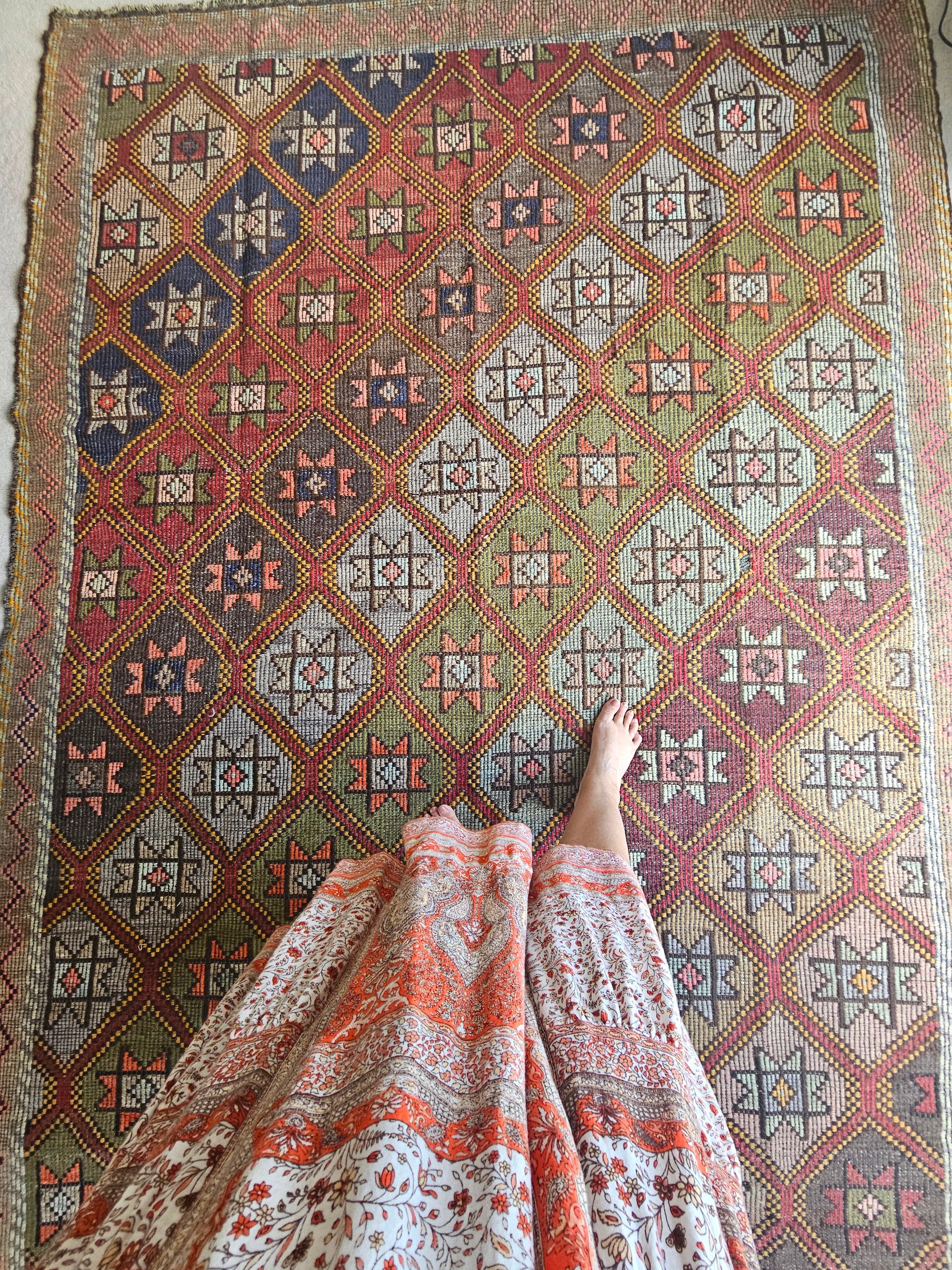 Orange warm star cicim kilim rug