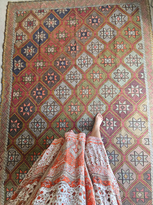 Orange warm star cicim kilim rug