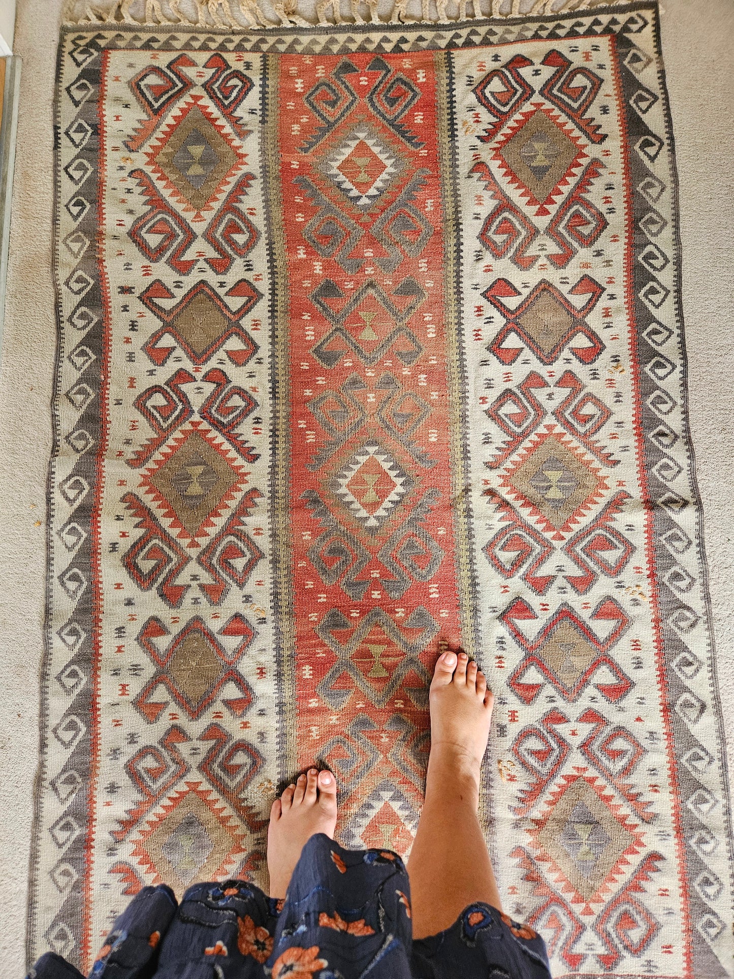 Burnt orange tribal kilim