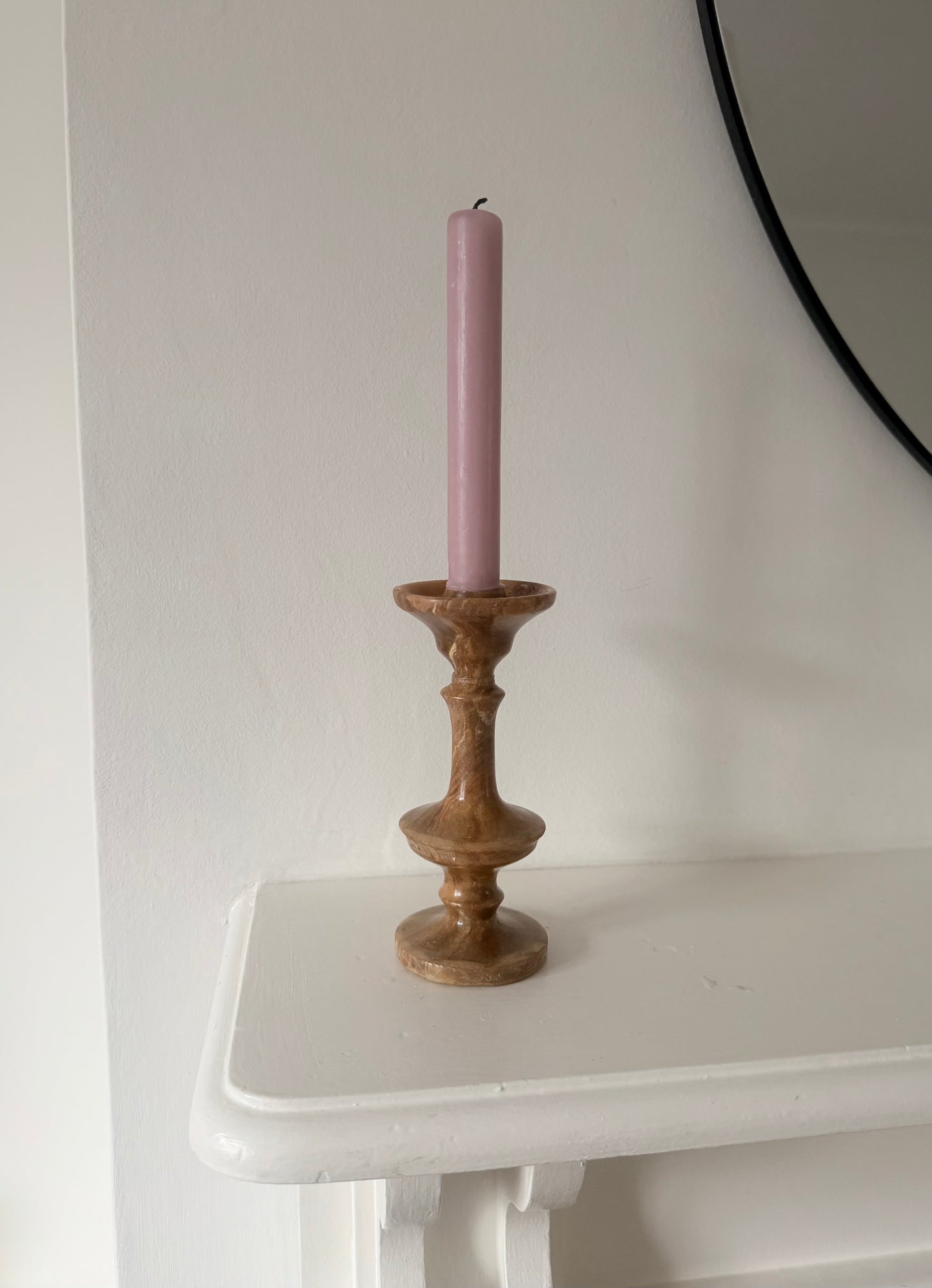 Vintage Brown Marble Onyx Candlesticks – Pair