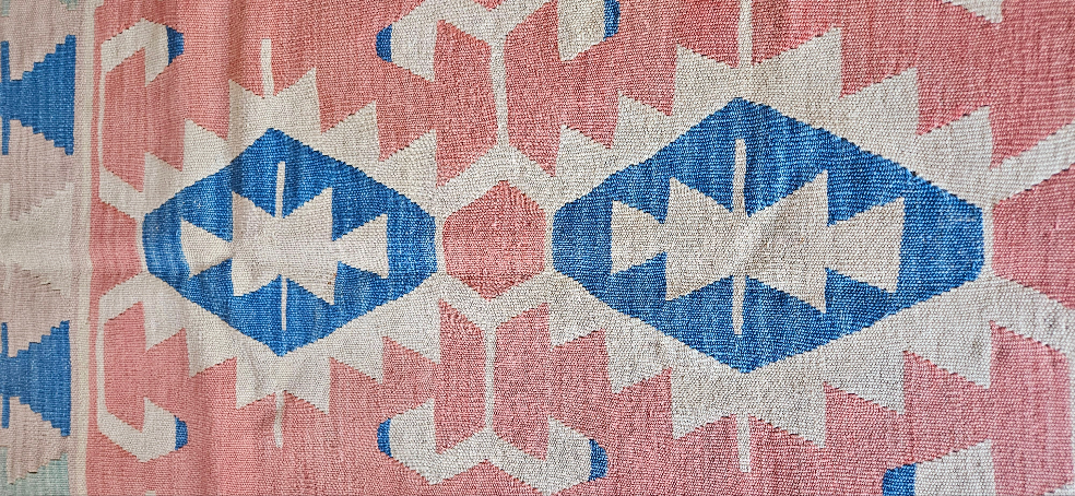Blush and mint green vintage turkish kilim.
