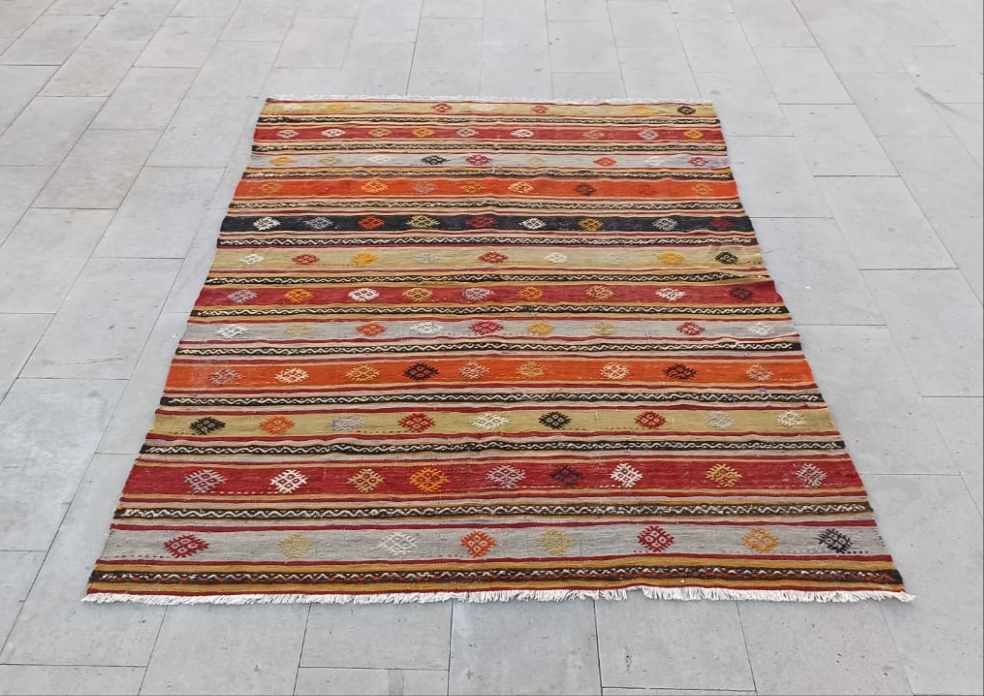 Citrus stripe Vintage kilim rug