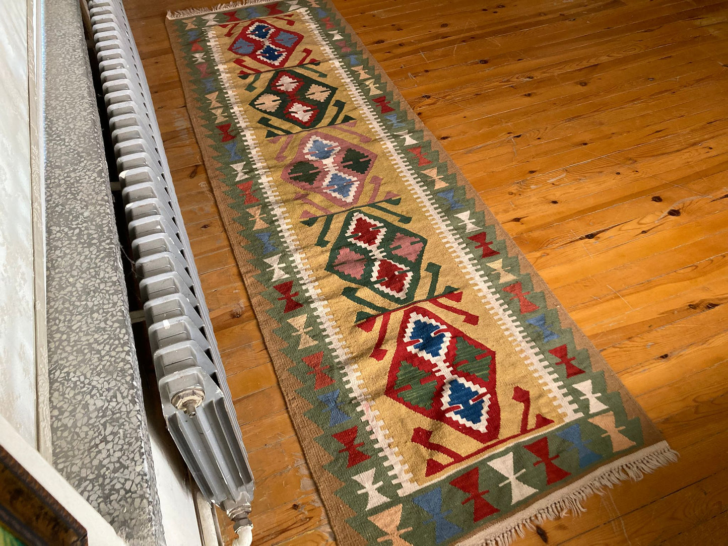 Emerald green vintage kilim