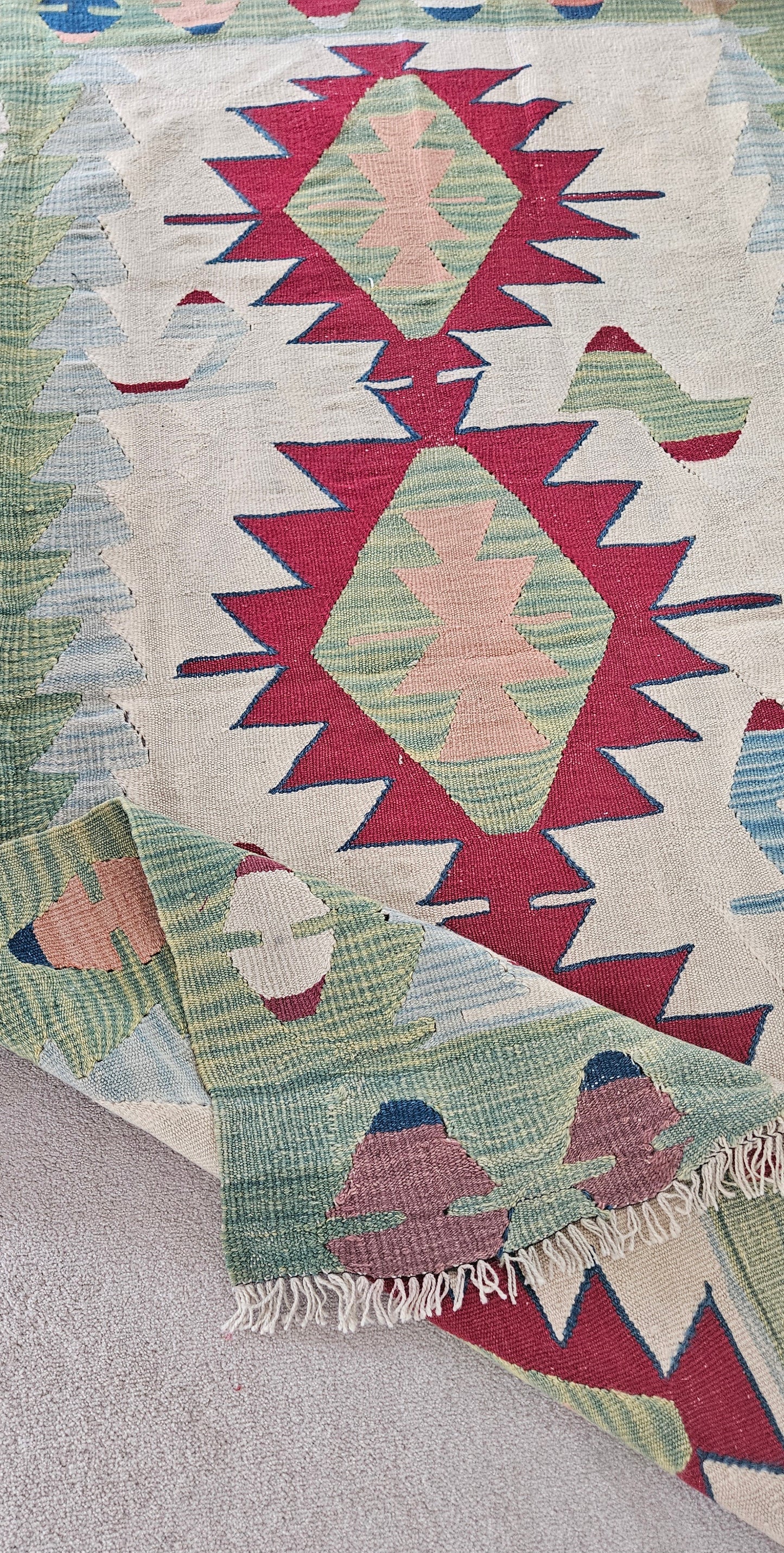 Spring green vintage turkish kilim