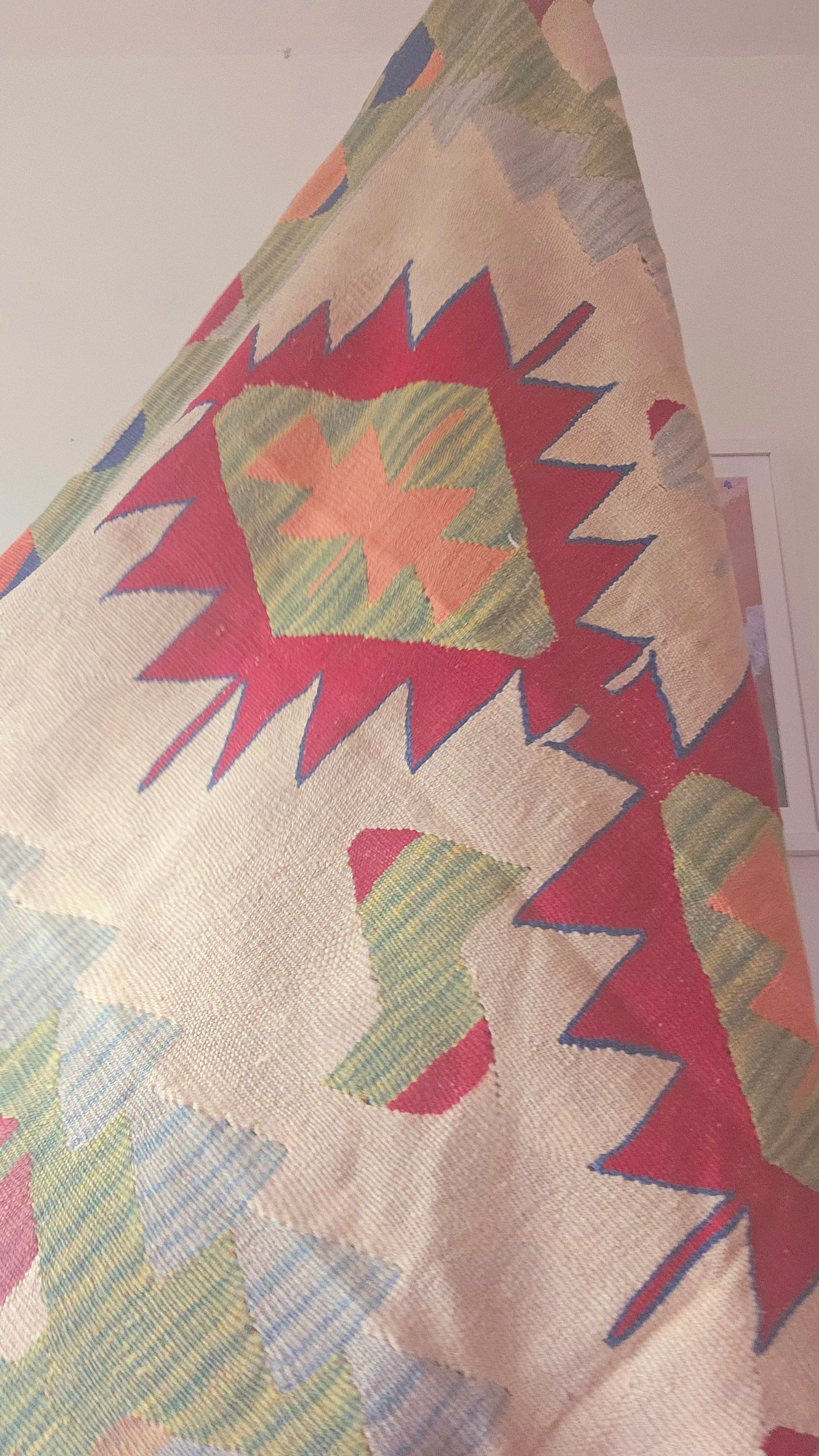 Spring green vintage turkish kilim