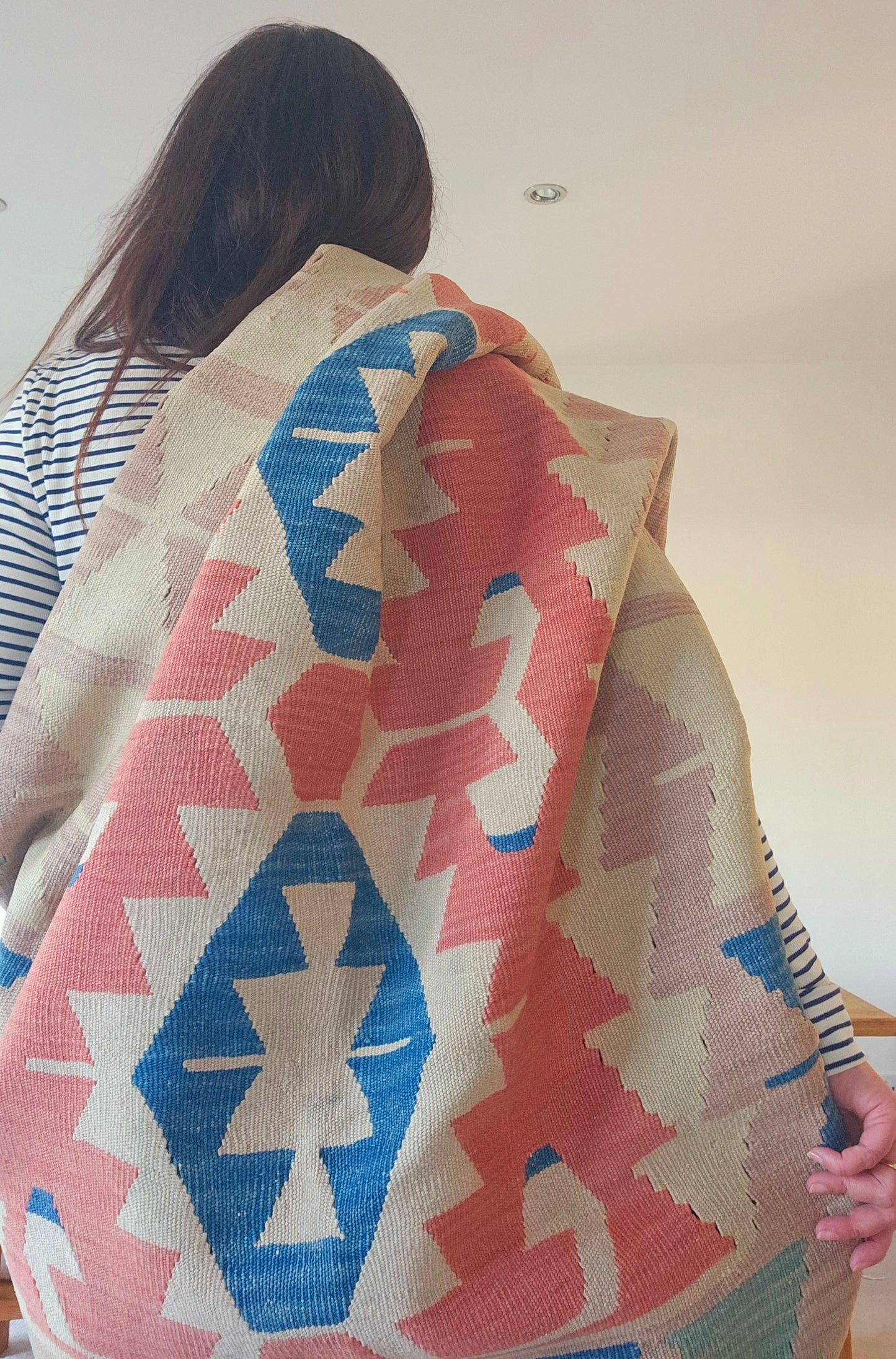 Blush and mint green vintage turkish kilim.