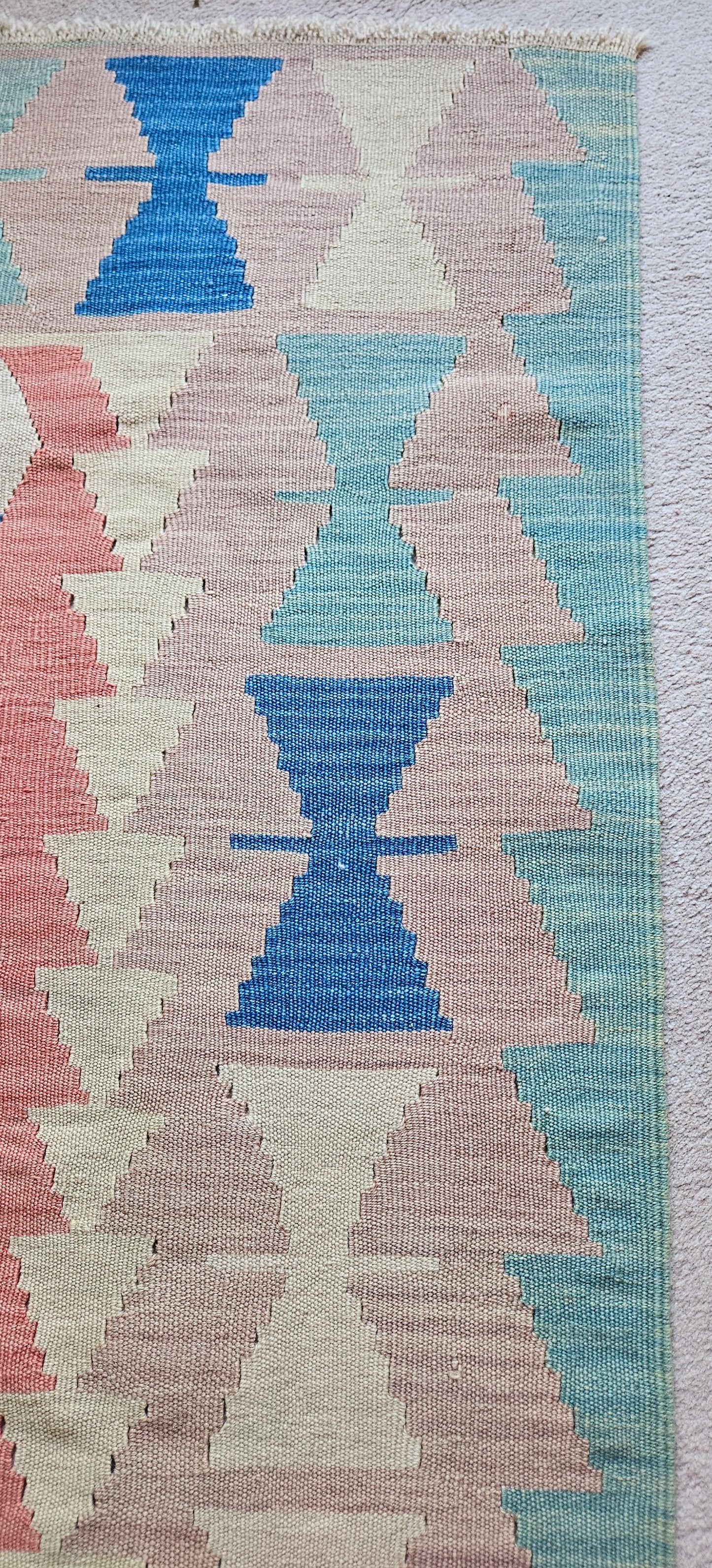 Blush and mint green vintage turkish kilim.