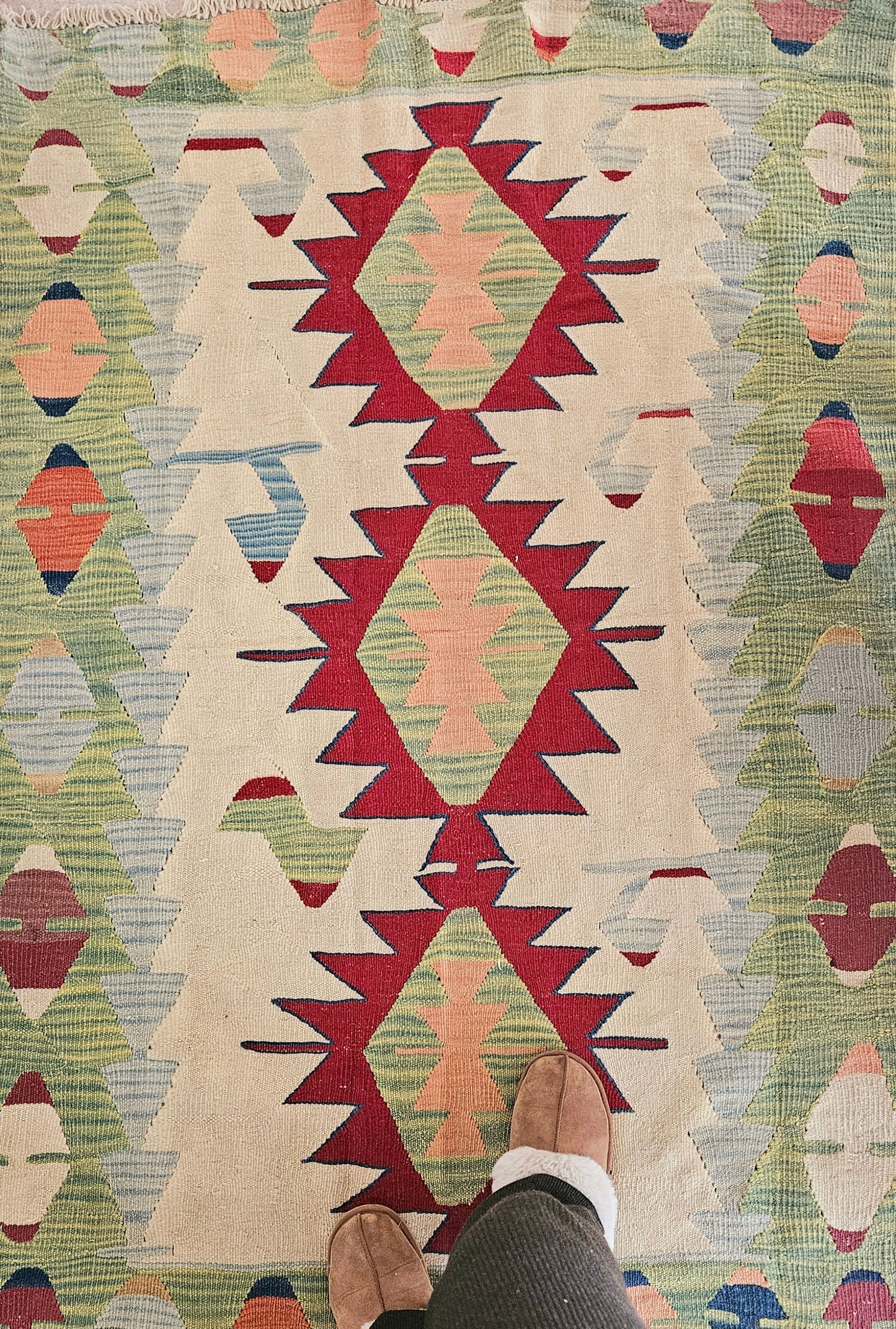 Spring green vintage turkish kilim