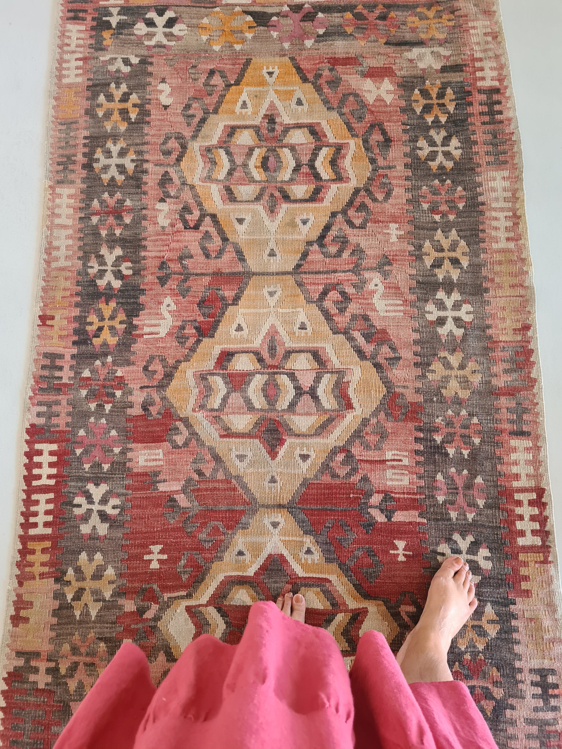 Vintage Handknotted red rusty kilim