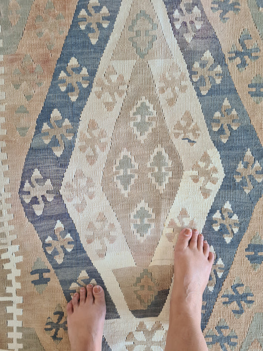 Blue flatwoven turkish rug. Kilim