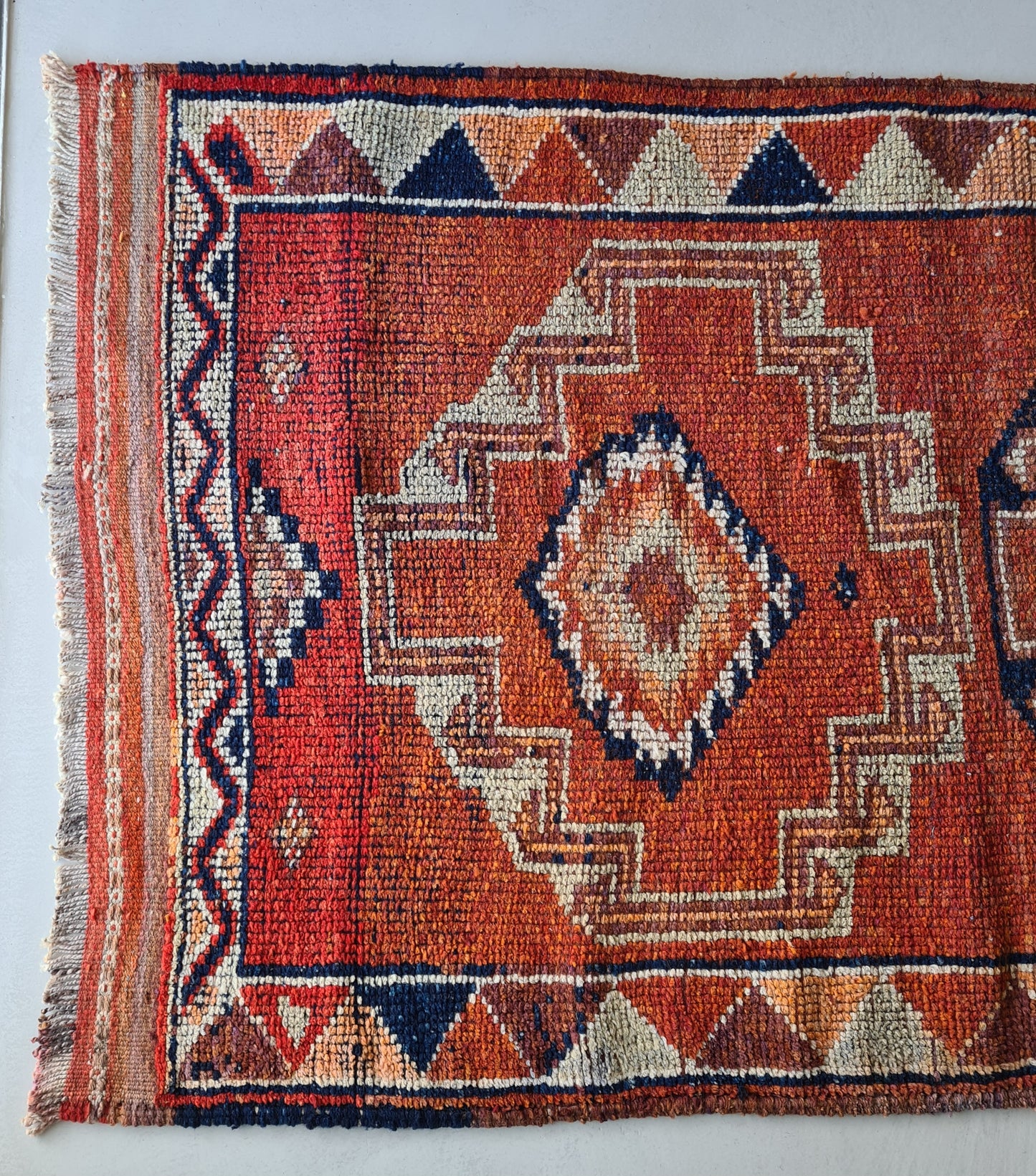 Rusty vintage runner rug. Turkish carpet.