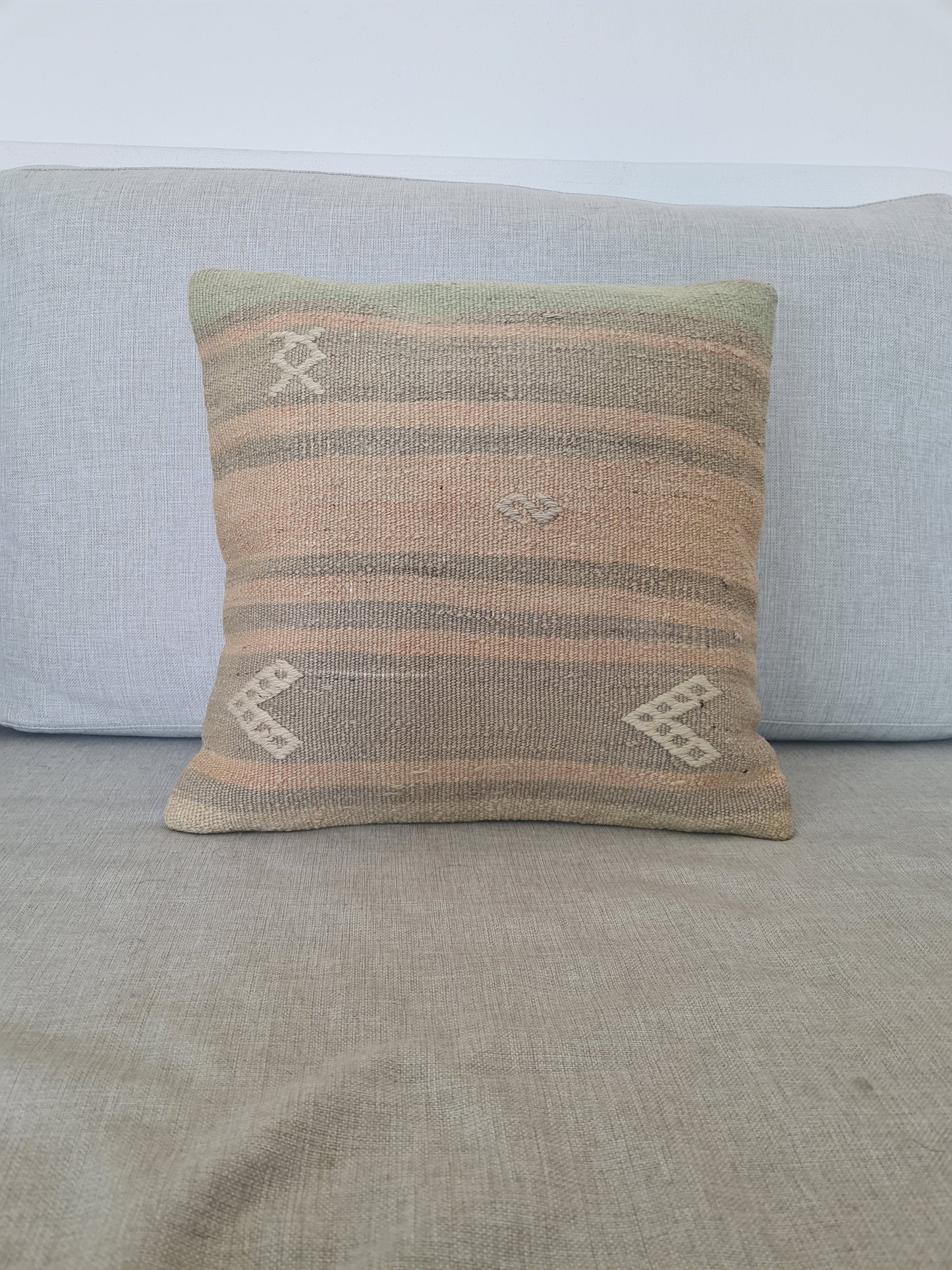 Pale green throw pillow. Vintage woven, turkish cushions