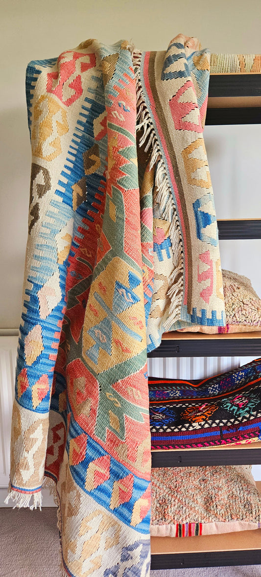 Vintage Coral tribal kilim