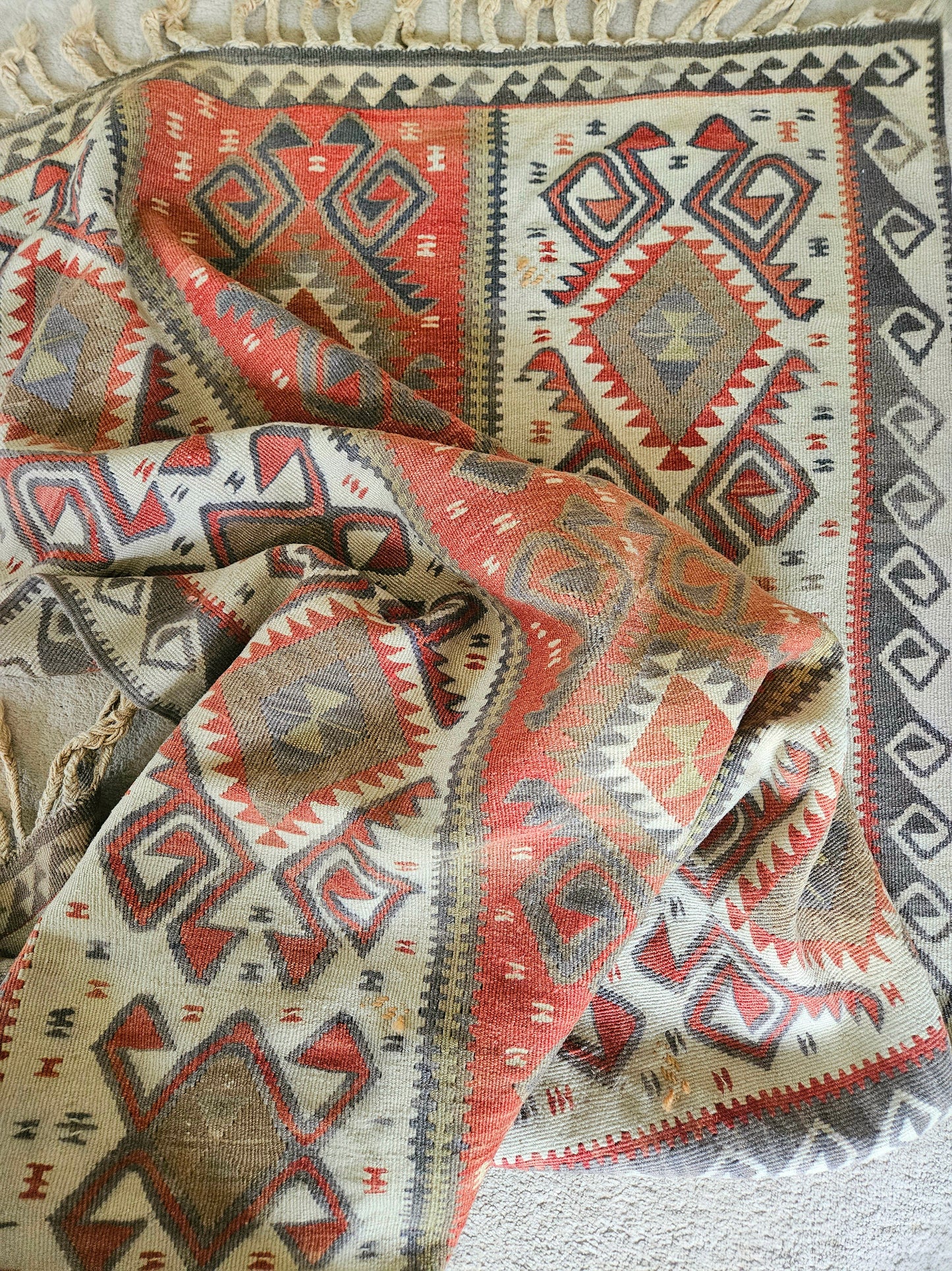 Burnt orange tribal kilim