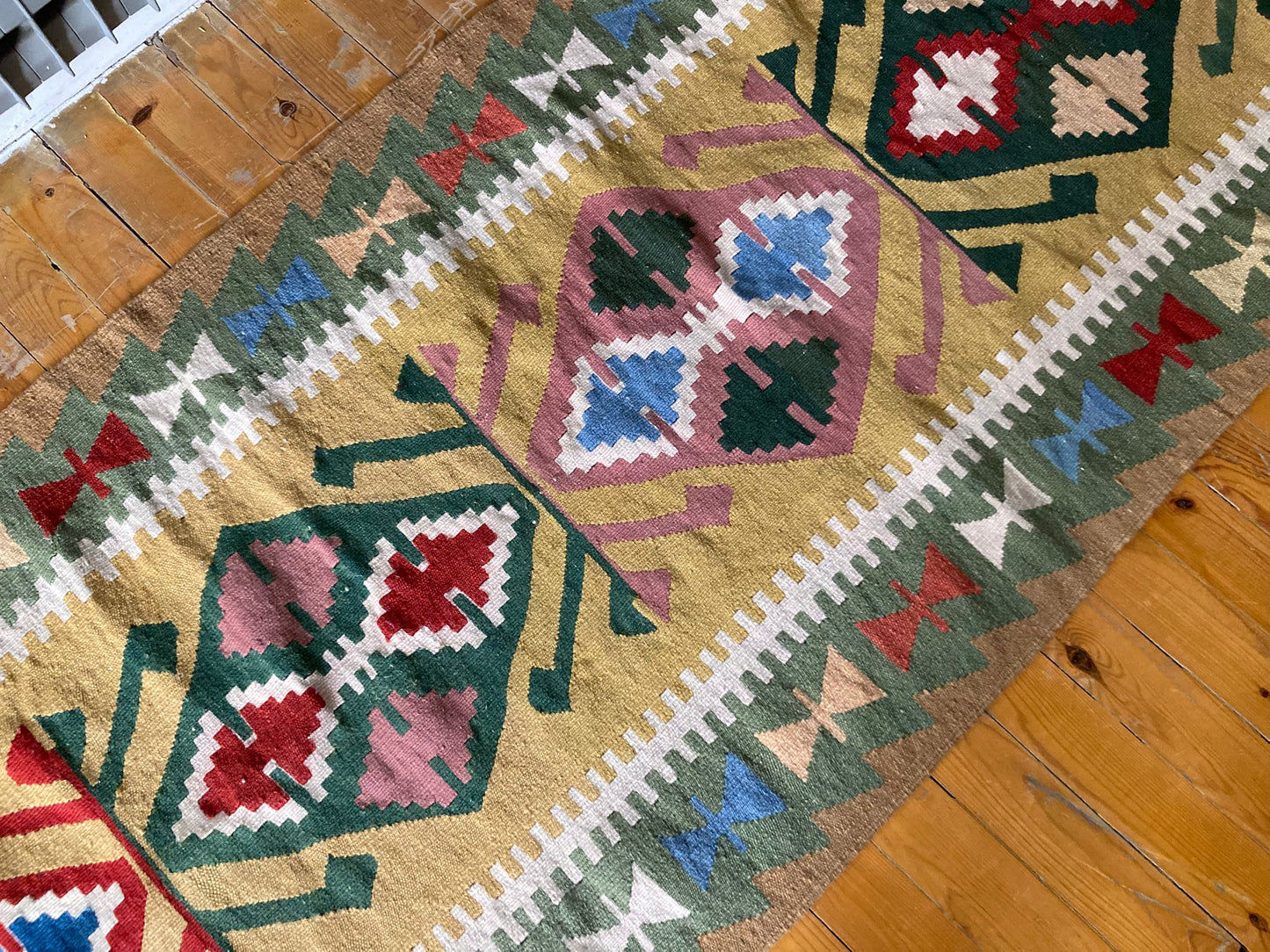 Emerald green vintage kilim