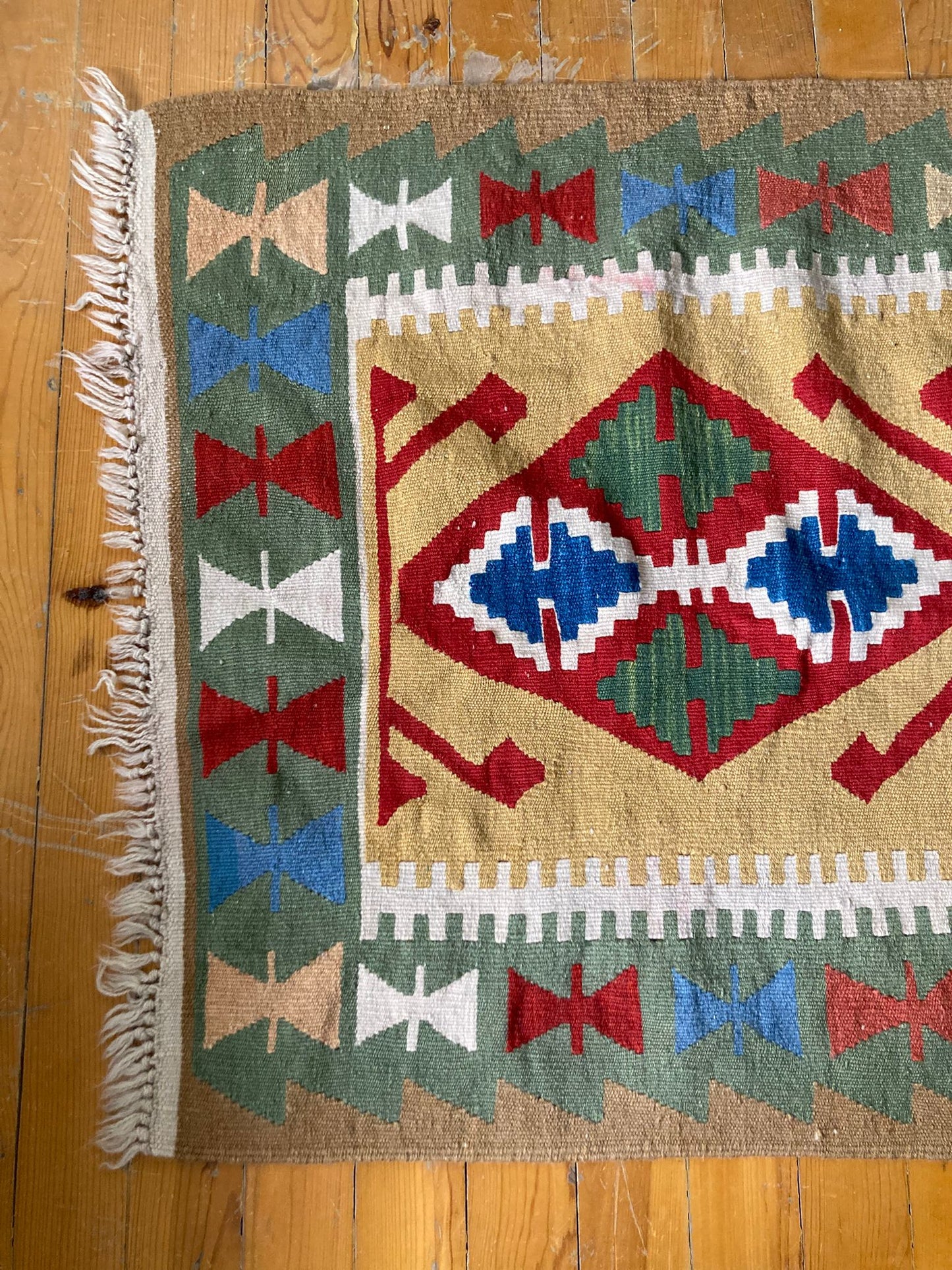 Emerald green vintage kilim