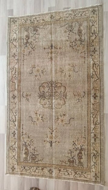 Natural organic turkish rug. Handknotted anatolian carpet in beige