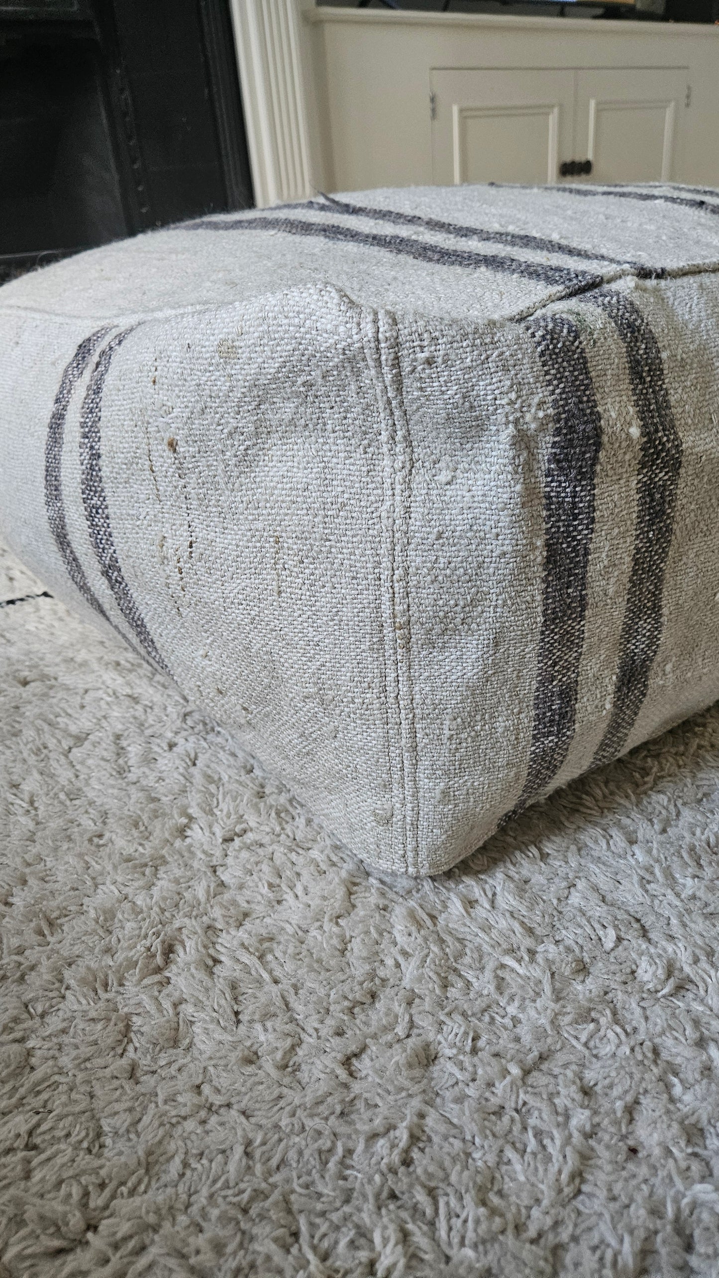 Vintage hemp poufe, floor cushion cover