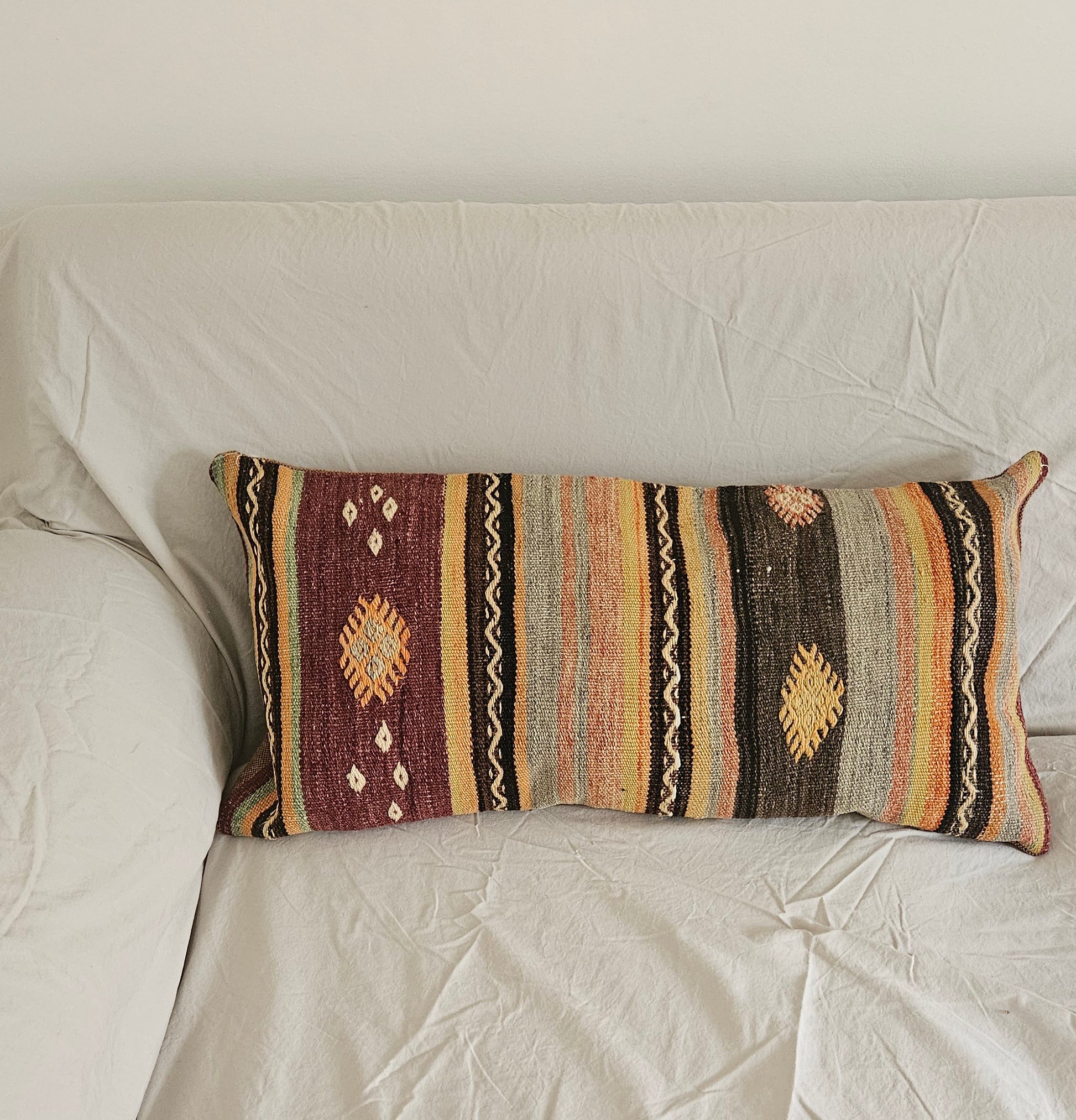 Ethnic throw pillow. Vintage woven cushion. Anatolian 