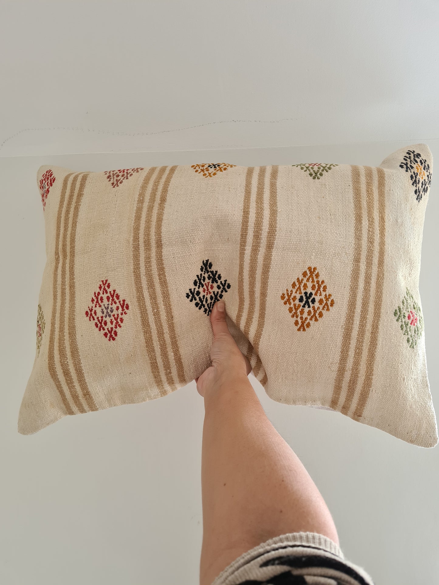 Mustard stripe hemp cushion cover