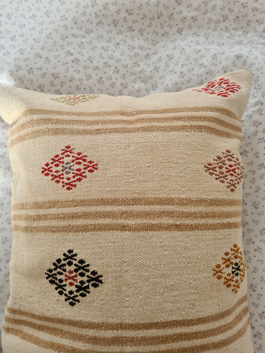 Vintage throw pillow. Anatolian turkish woven cushion.