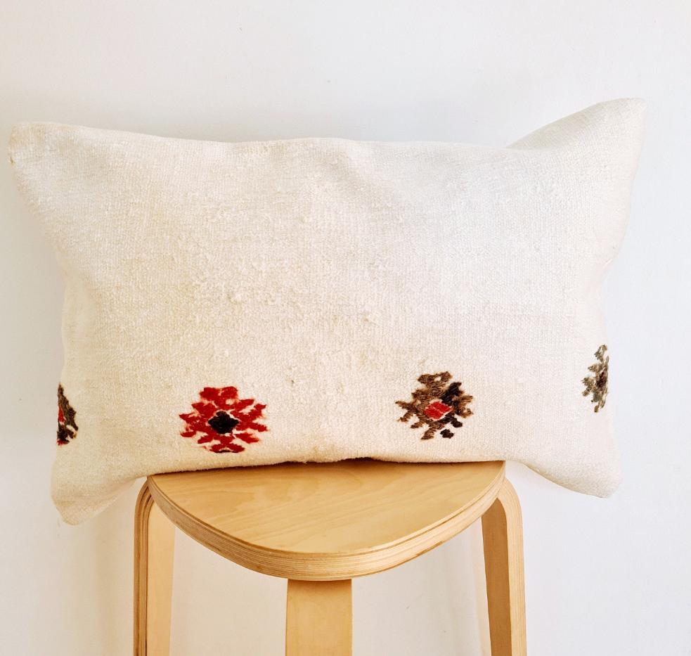 Vintage hemp pillow. Woven cushion cover anatolian 